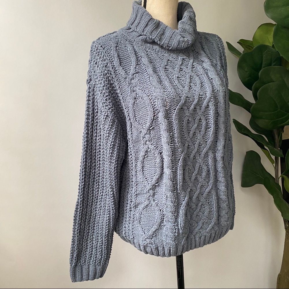 Last Chance! 1 left- Cozy Cable Knit Sweater - Blue Stone - Picture 5 of 7